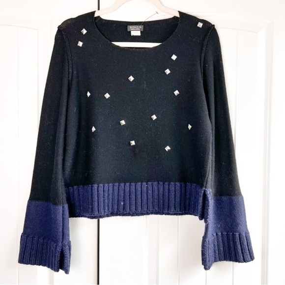 Sonia Rykel Wool Sweater womens size medium black navy bell sleeve - Picture 2 of 10